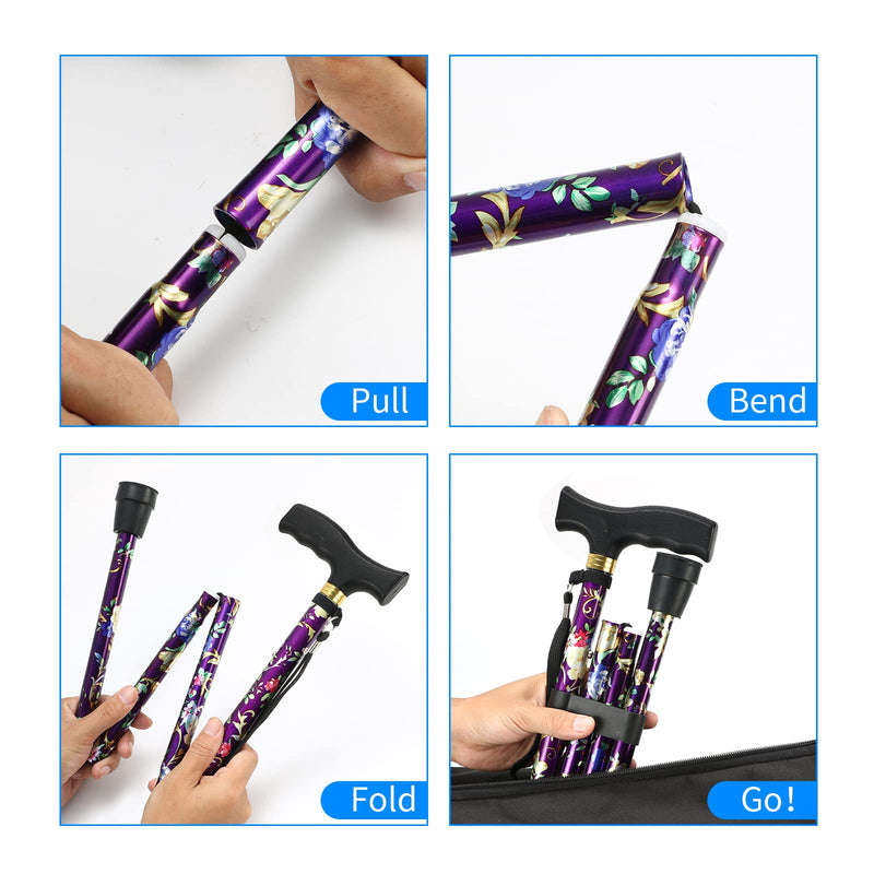 [Australia] - Walking Cane LIXIANG Cane for Man/Woman | Mobility & Daily Living Aids | 5-Level Height Adjustable Walking Stick | Comfortable Plastic T-Handle Portable Walking Stick Folding Cane Purple printing 