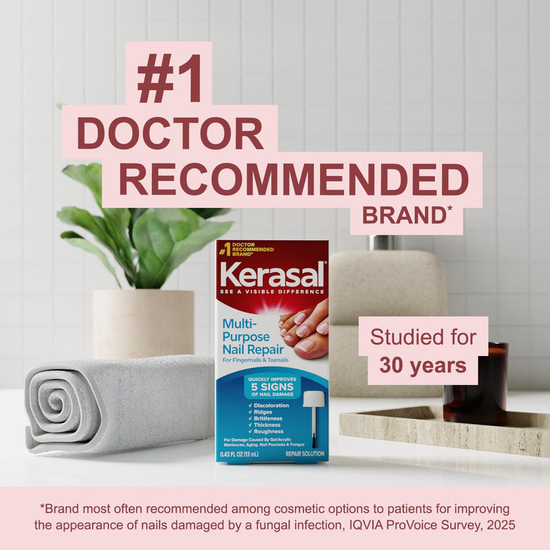 Kerasal Multi-Purpose Nail Repair, Nail Solution for Discolored and Damaged Nails, 0.43 fl oz 0.43 Fl Oz (Pack of 1)