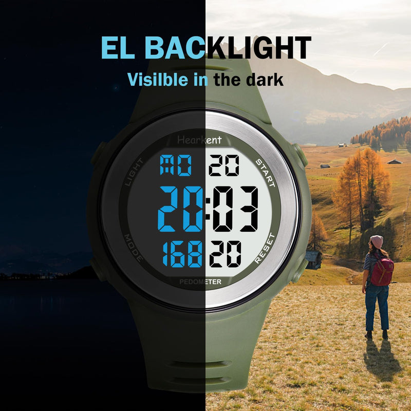 [Australia] - Waterproof Pedometer Watch No APP with Light, Digital Display Step Counter Watch for Calories Seconds Alarm Steps, Fitness Tracker Watch for Men Women green 