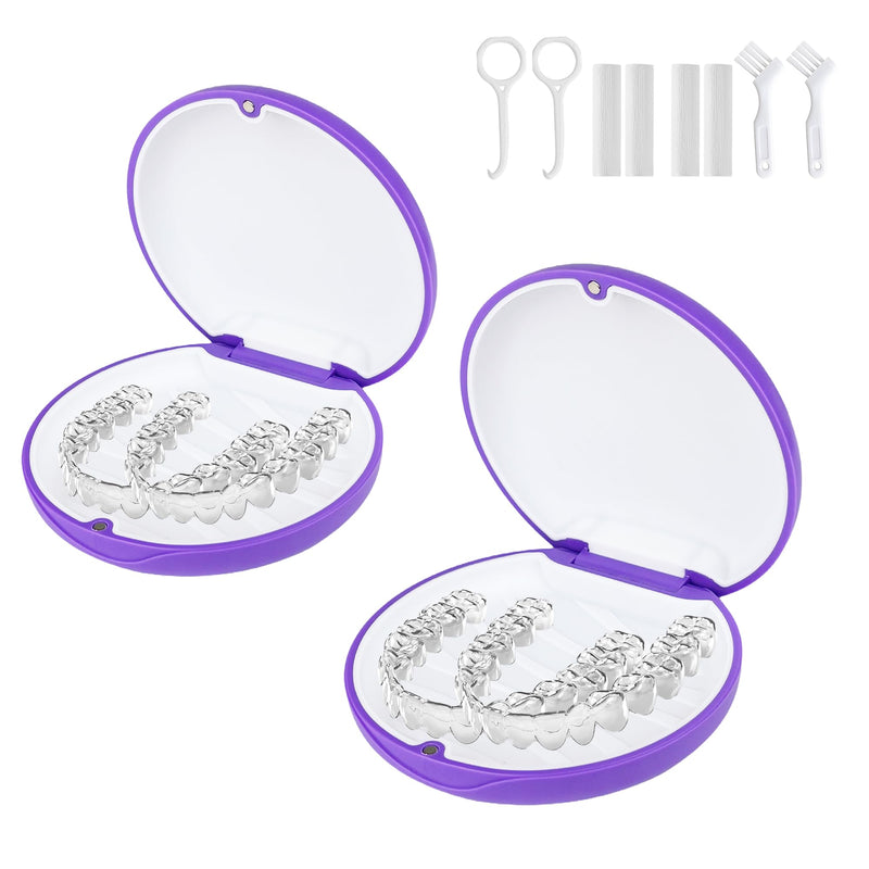 2 Pack Aligner and Retainer Case,Compatible with Invisalign,Mouthguard Case Kits, Portable Aligner Cases with Chew Remover Tool and Brush, Purple