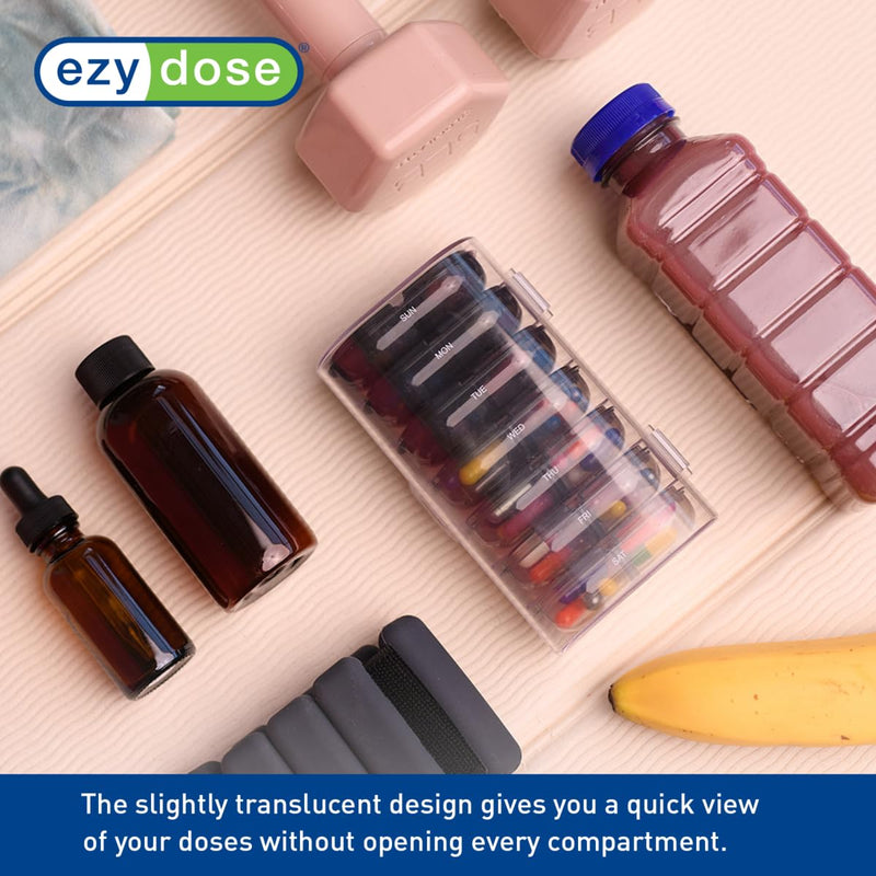 Ezy Dose Weekly (7-Day) AM/PM Pill Organizer, Large Medicine Planner, Pink | Daily Individual Vitamin & Supplement Medication Case, 2x a Day Removable Compartments with Case, Travel-Friendly, BPA-Free Pink With Clear Case