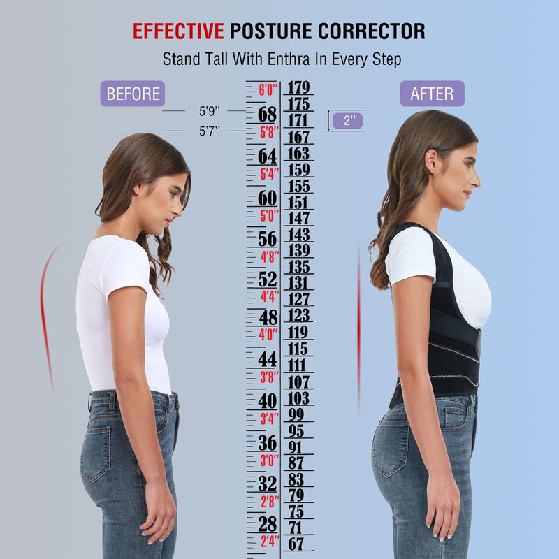 [Australia] - Back Brace Posture Corrector for Women and Men with Spine Vertical Alignment System, Lower Back Pain Relief, Back Straighter Instant Posture Corrector - Scoliosis Large (Waist 40"-47") Black 