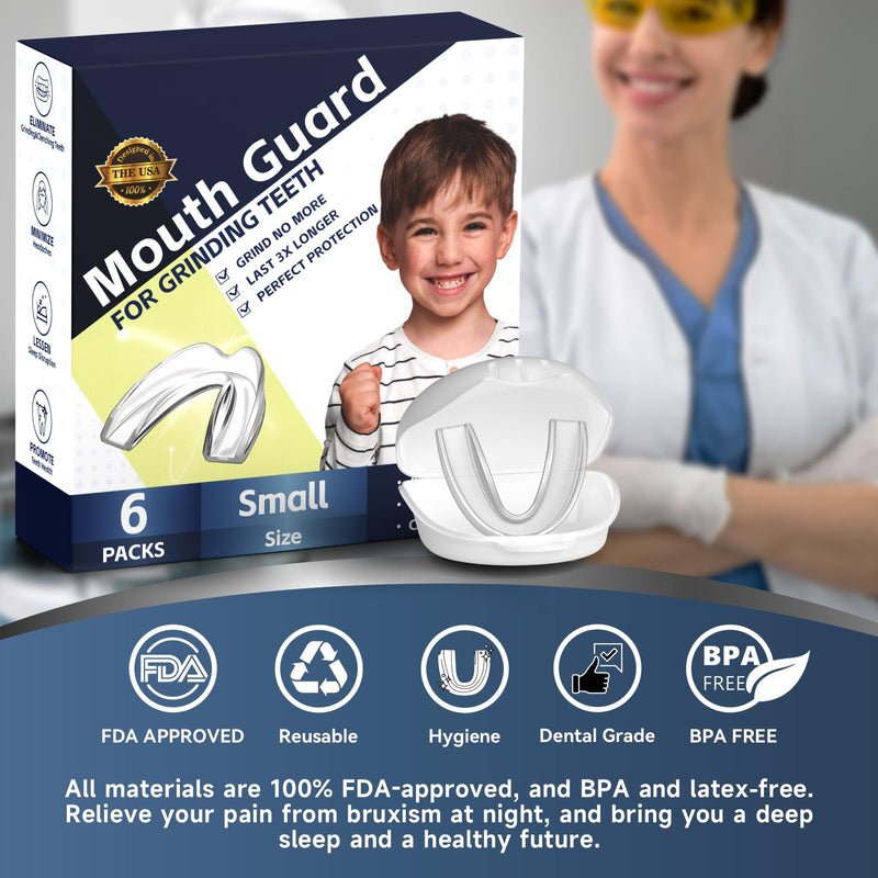 [Australia] - 6 Pack Kids Mouth Guards,Comfortable Custom Kids Dental Guards for Grinding Teeth, Moldable Child Night Guards for Clenching Teeth, Bruxism, TMJ, Teeth Whitening Tray & Sports 