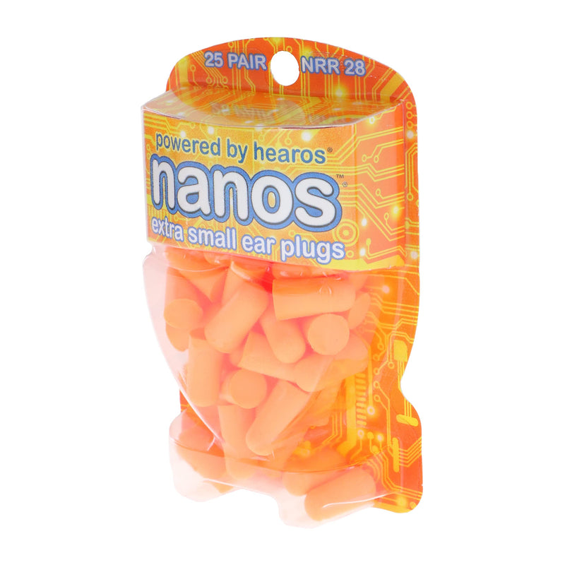 [Australia] - HEAROS Nanos NRR 28 Noise Cancelling Foam Ear Plugs - Extra Small Hearing Protection for Petite Ears - Ideal for Sleeping snoring Travel Concerts Sports Events and Shooting (25 Pairs) 