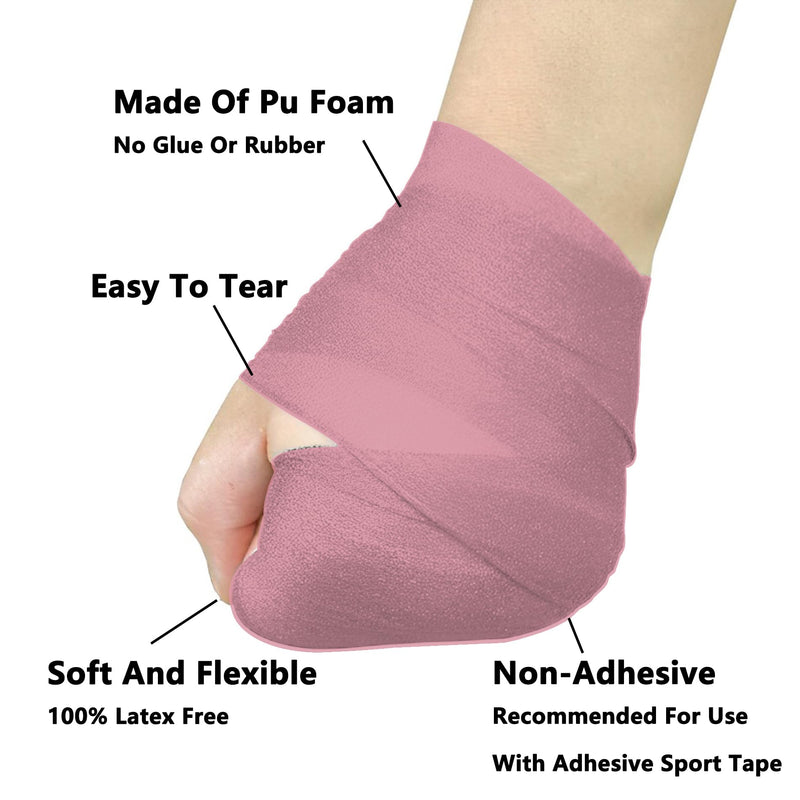 Pre Wrap Tape,TTZEZE Athletic Foam Underwrap,Soft Prewrap Headbands,Smooth Sports Wrap Roll,Pre Wrap Bandage Sport Tape for Ankles Wrists Hands Elbows 2.76 Inch x 30 Yards Light Pink 4-Rolls