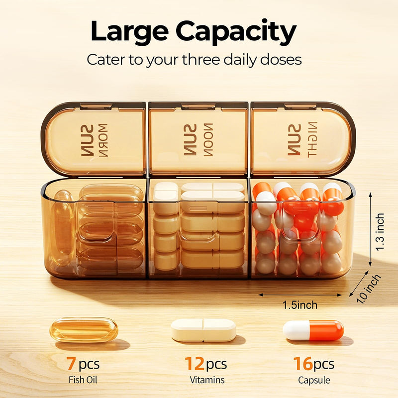 Weekly Pill Organizer 3X a Day, Detachable 7 Day Pill Box 3 Times a Day with Moisture-Proof Design, Portable Light-Proof Daily Pill Case for Pills,Vitamin,Fish Oil and Supplements(Brown) Brown