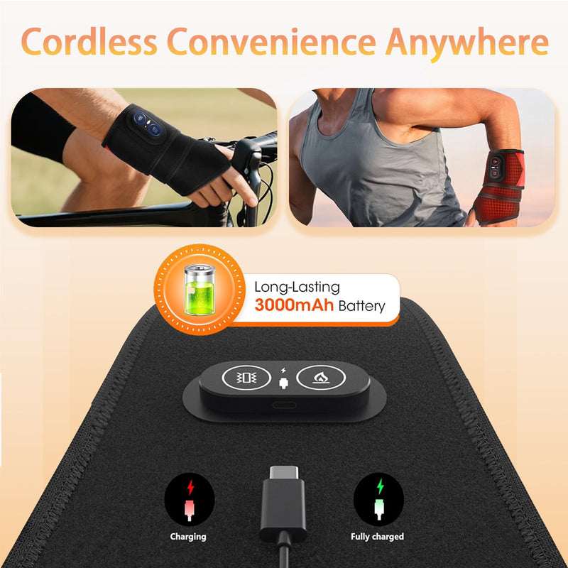 Wrist Heating Pad for Relaxing Discomfort with Massage Red Light Therapy,Coldfree Heated Brace with 3000mAh Battery,Hand Arthritis,Wrist Pain,Carpal Tunnel,Heat Wrist Wrap Gifts for Mom/Dad