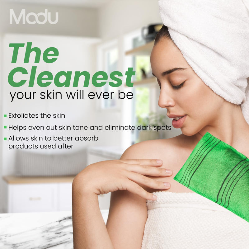[Australia] - Modu 10 Pcs Korean Exfoliating Mitt Bath Washcloth 9.1 X 6 in-Asian Italy Towel (Large 10 Pcs Green) 10 Count (Pack of 1) 