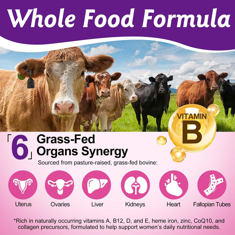 2 Pack Hormone Balance for Women, Female-Optimized Beef Organ Superfood Supplement for Women, PMS Support Supplement, 100% Grass Fed Beef Liver Capsules, Balance Hormones, Energy,Menstrual Cramp,Mood