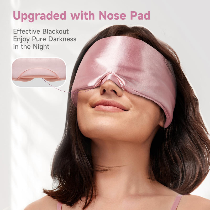 [Australia] - Umisleep Soft Sleep Mask, Blackout Eye Mask for Side Sleepers, Women Men Sleeping Mask, Anti-Wrinkle & Softer Than Real Mulberry Silk Eye Cover, Satin Blindfold with Adjustable Band, Pink 