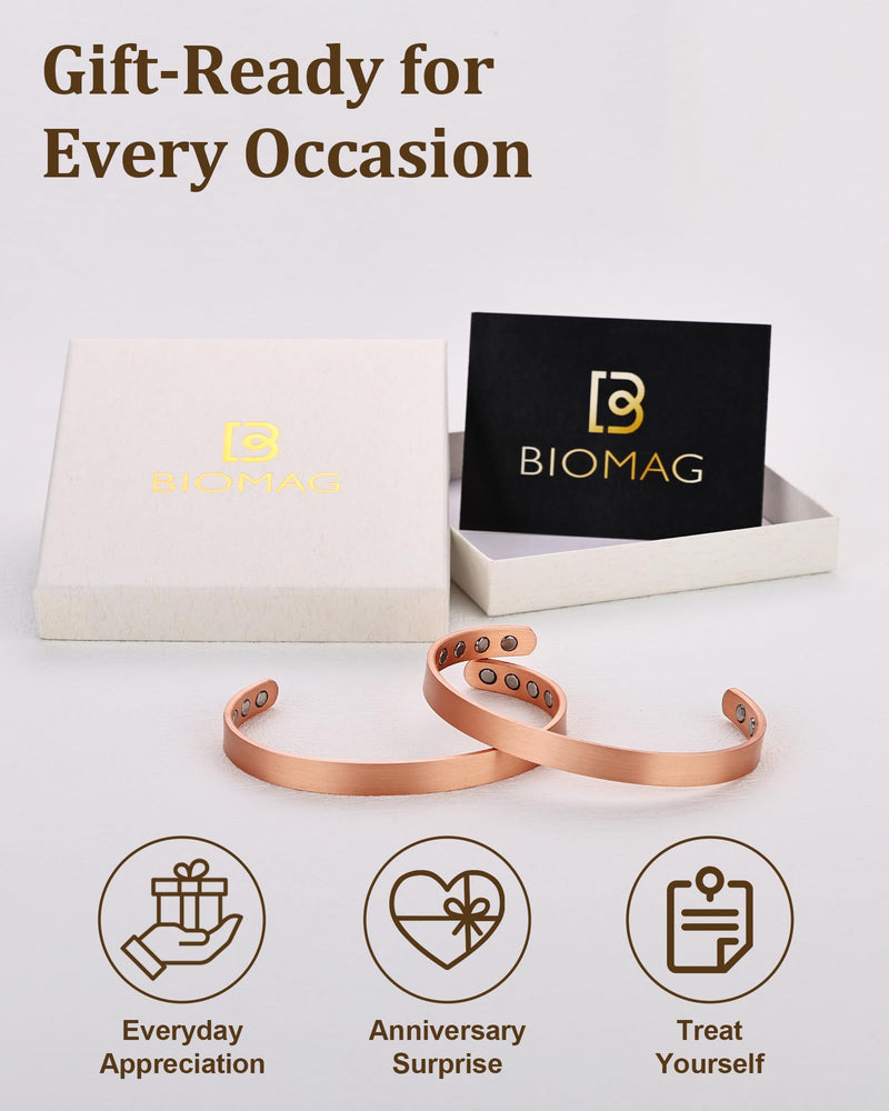 [Australia] - BioMag 2Pcs 99.9% Copper Bracelet for Women, Adjustable Magnetic Bracelets Copper Bangle Cuff with 3500 Gauss Magnets, Jewelry Gift 