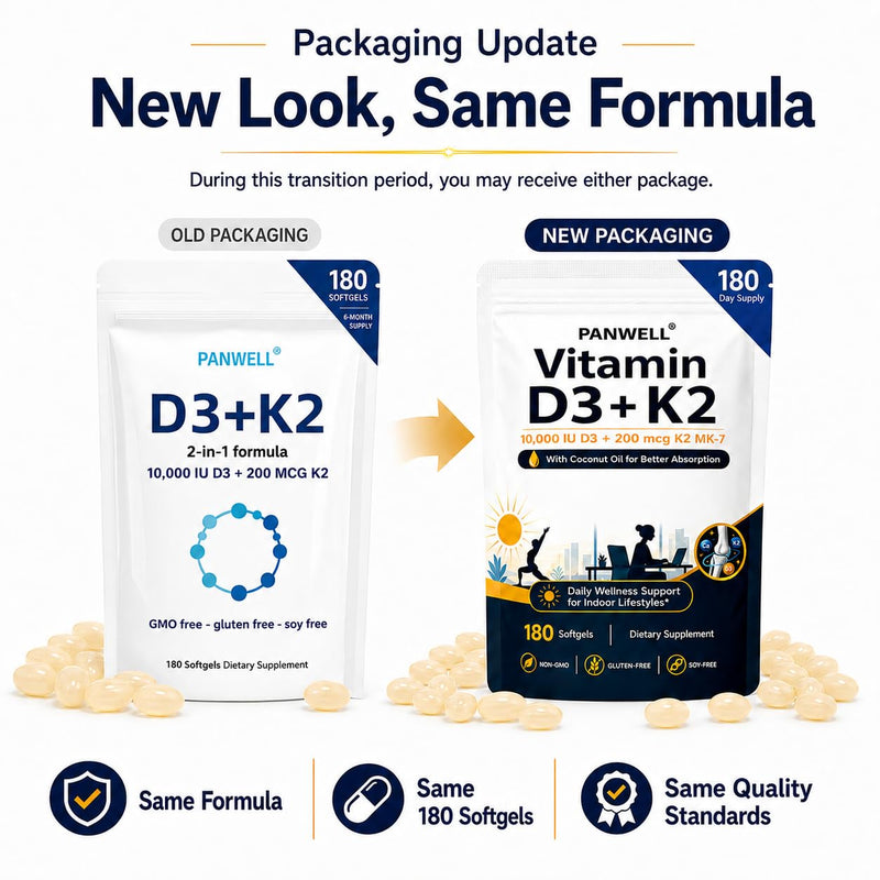 PANWELL Vitamin D3 K2 10000 IU Supplement, K2 MK-7 200 mcg, 180 Softgels | With Coconut Oil; 6-Month Daily Supply; Non-GMO, Gluten Free, Soy Free; Vitamin D3 K2 Formula