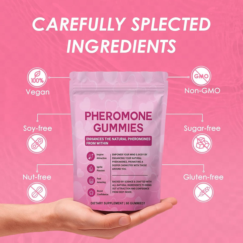 Female Pheromone Gummies - Enhance Attraction and Confidence - Scientifically Formulated with Maca, Fenugreek, Beetroot, Parsley and Gluten-Free - Non-GMO, Strawberry Flavour(60)