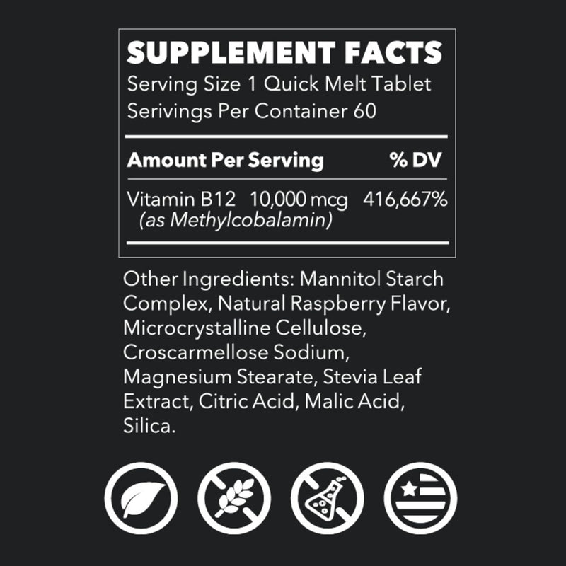 LifeSeasons Essentials Vitamin B12 10,000 mcg Quick Melts – Methylcobalamin B12 for Energy Production & Nervous System Support – Berry Flavor – Fast-Dissolving Tablets – 60 Quick Melts