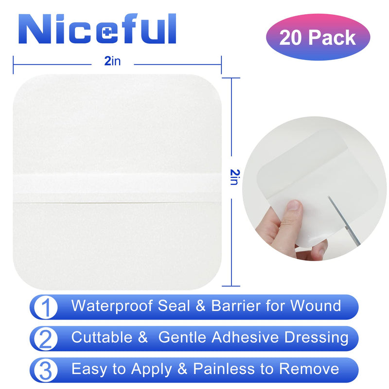 [Australia] - 20 Packs Hydrocolloid Bandages 2x2, HSA FSA Eligible, Small Hydrocolloid Gel Bandages for Wounds, Wound Healing Bed Sore Bandages 2"x2"(20 Dressings) 