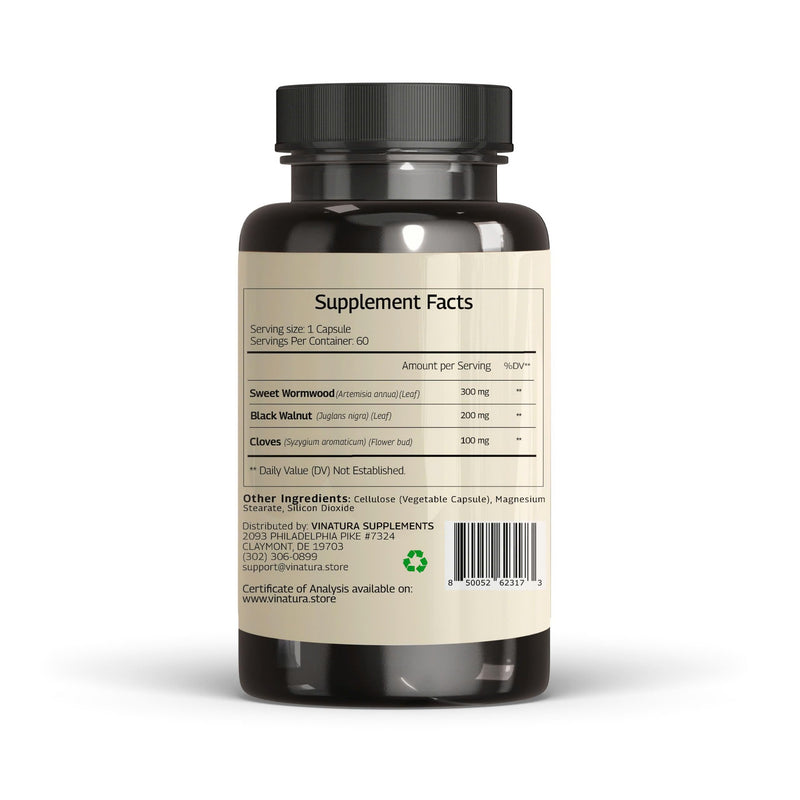 [Australia] - Wormwood Black Walnut Clove Capsules - Cleanse, Detox, Intestinal Guard Formula Supplement for Humans, with Wormwood herb, Black Walnut Extract Combination, 60 Capsules 
