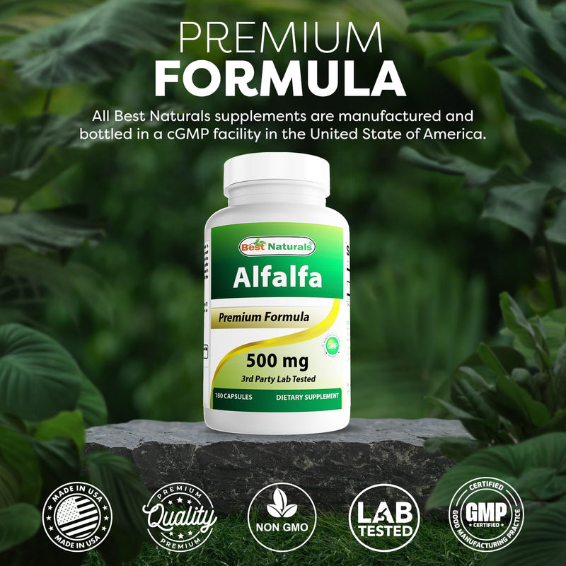 [Australia] - Best Naturals Alfalfa Green Super Food 500 mg 180 Capsules (180 Count (Pack of 2)) 180 Count (Pack of 2) 