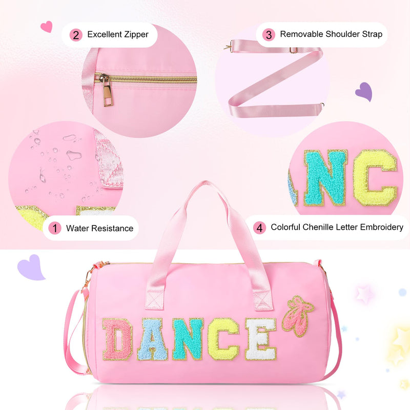 Dance Bag for Girls, KUIRAN Travel Duffel Bag with Shoe Compartment Lightweight Gym Sport Ballet Weekender Bag - Pink Large Light Pink