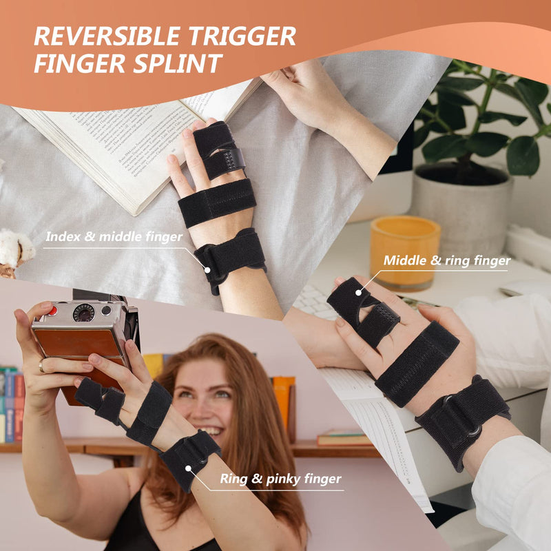 Trigger Finger Splint Finger Brace for 2 Fingers Reversible Finger Splints for Mallet Finger Broken Finger Arthritis Metacarpal Fracture Hand Brace with Finger Support Joints Immobilizer-S/M S/M
