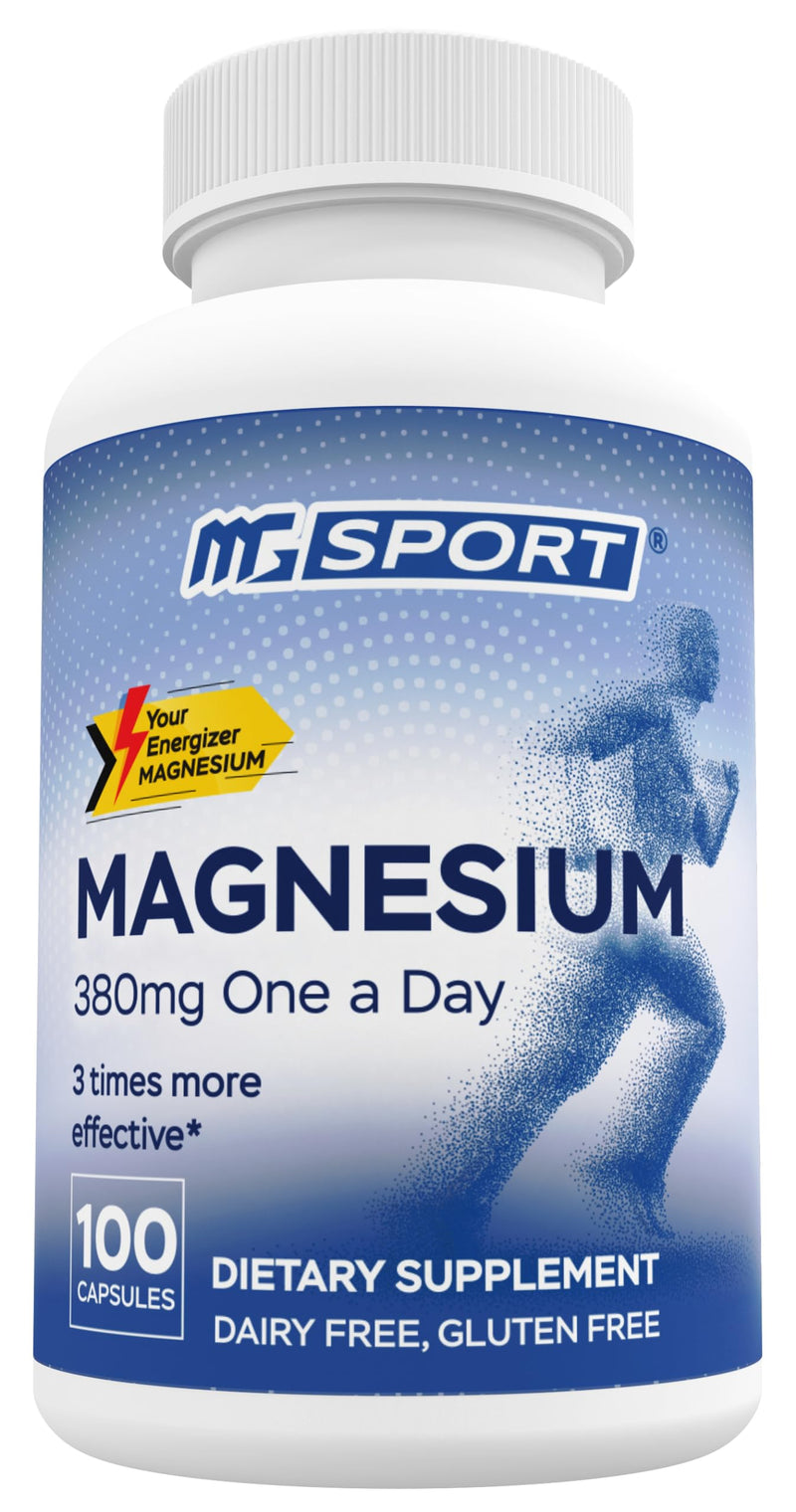 Magnesium Supplement Complex MGSPORT - High Absorption with Vitamins B6, D, E - Relieves Leg Cramps, Muscle Support & tensed Muscles 100 Servings 100 count (Pack of 1)