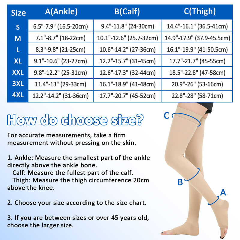 [Australia] - BellaAcht Medical Compression Stockings Women & Men 20-30 mmHg Graduated Support, Thigh Support Stockings, Edema Compression Socks Without Foot with Silicone Band XL Beige 