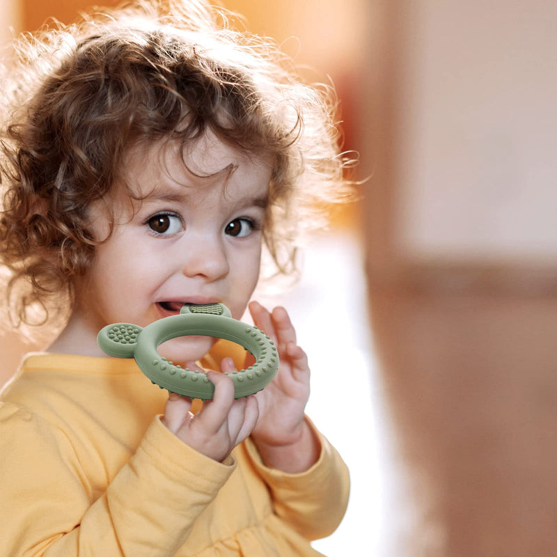 [Australia] - Baby Teething Toys for Babies 0-6 Months Set of 3, Baby Toys 6 to 12 Months, BPA Free Soft and Textured Bear Ring Silicone Teether Relief Soothing Sore Gums Chew Infant Toys 