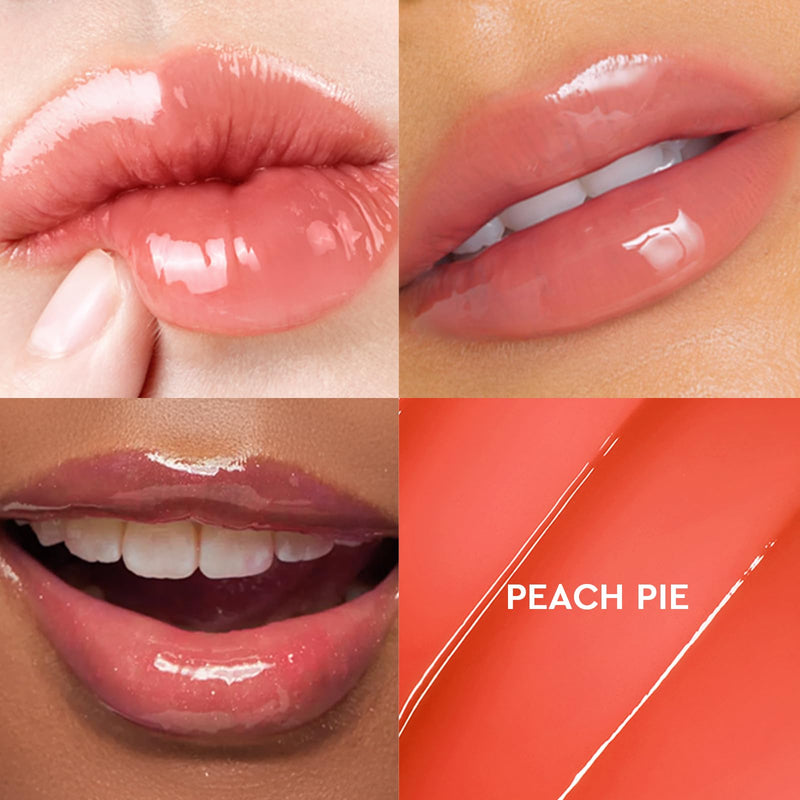 3-in-1 Brightening Lip Serum, Tinted Lip Balm with VC-IP & Vitamin E, Lightweight Non-Sticky Lip Gloss with Matching Charm (02 Peach) Peach Pie (Peach)