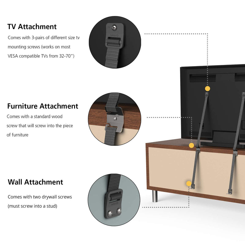 [Australia] - Safety 1st TV & Furniture Safety Straps, Black, Multi, 2 Straps(Pack of 1) 2 Count (Pack of 1) 