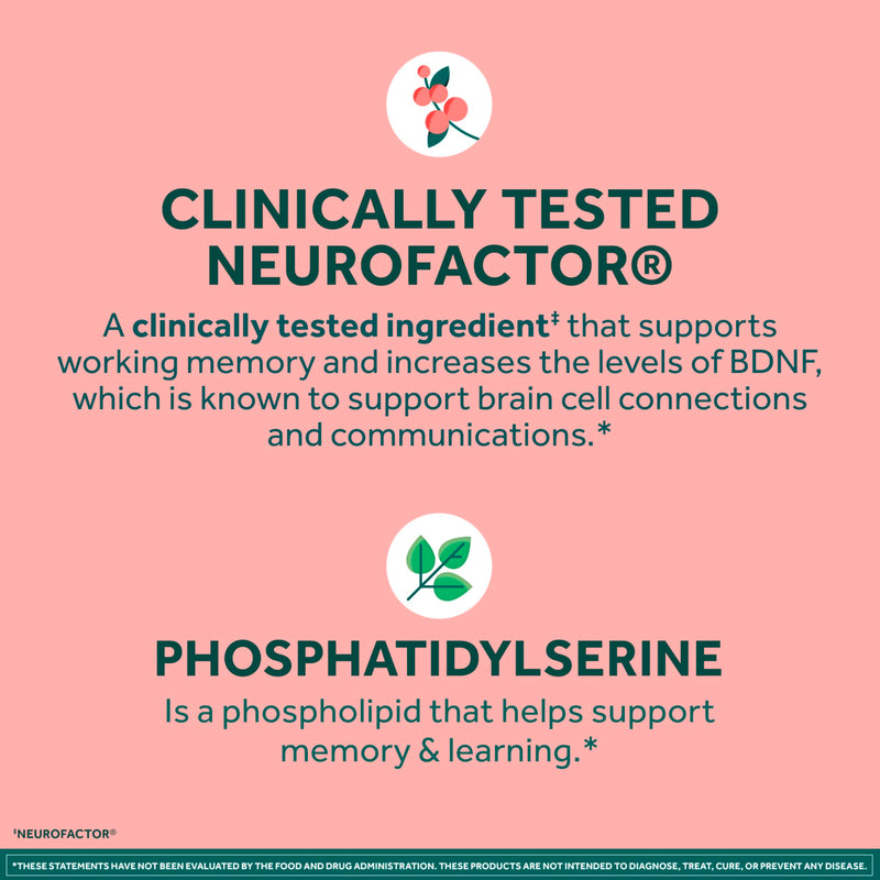 NEURIVA Original Brain Supplements for Memory and Focus, Clinically Tested Nootropics Phosphatidylserine and Neurofactor, Caffeine Free, 50ct Strawberry Gummies | Brain Supplements for Memory and Focus, Phosphatidylserine, Neurofactor, Decaffeinated No...