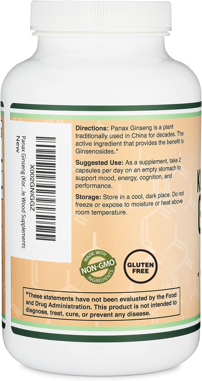 [Australia] - Ginseng Capsules (Korean Red Ginseng Extract, Panax Ginseng 10% Ginsenosides) (4 Month Supply) 240 Vegan Capsules - 1,000mg per Serving for Mood, Cognitive Function and Energy Support by Double Wood 