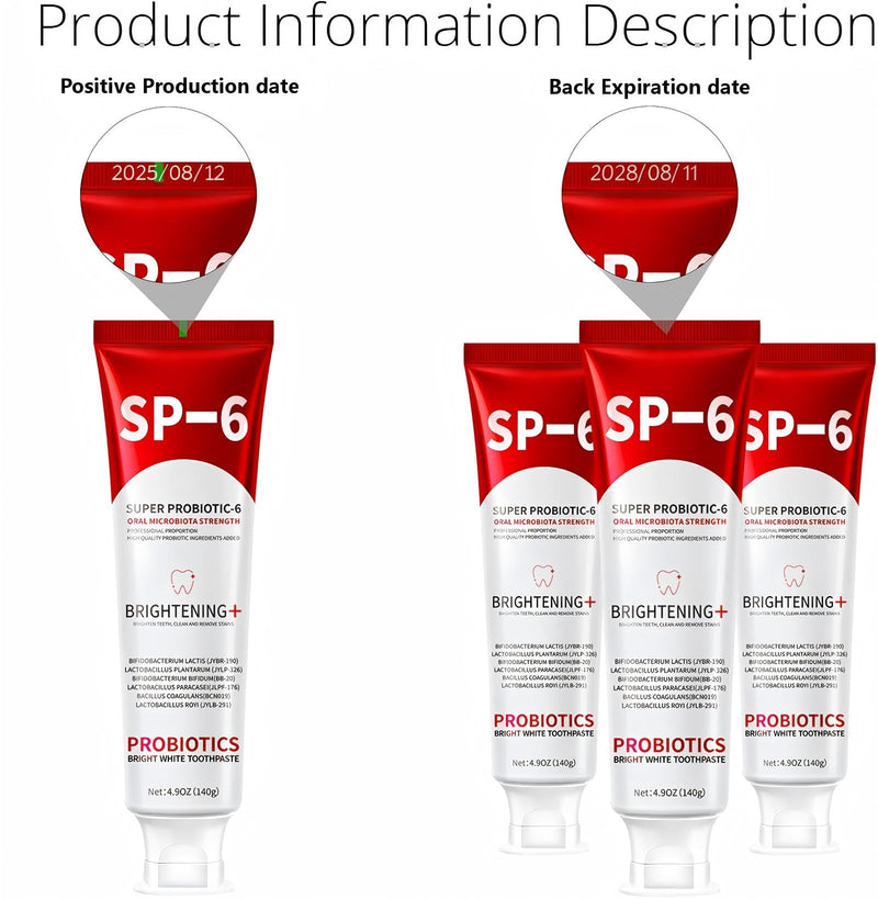 [Australia] - Sp-6 Probiotics Whitening Toothpaste - Sp6 Brightening Tooth Paste Enhanced Super Probiotic Formula Deep Cleaning Fresh Breath Dental Gum Health Oral Microbiota Strength Enamel Care 3 
