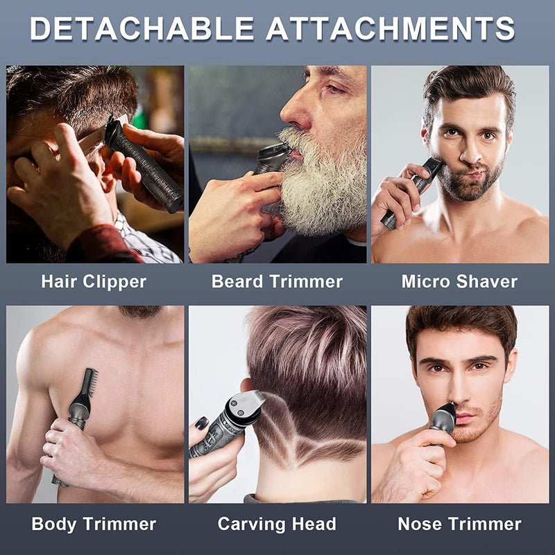 [Australia] - Hatteker Beard Trimmer Kit for Men Professional Hair Clipper T-Blade Beard Hair Shaver Nose Trimmer Hair Cutting Kit Body Grooming Kit Cordless 6 in 1 