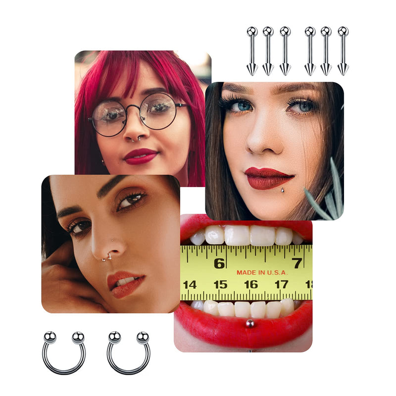 [Australia] - 84PCS Body Septum Piercing Kit 14G 16G Tools for Nose Tongue Lip Ear Eyebrow Belly Button Cartilage Tragus Industrial Barbell Helix Daith Piercing Jewelry Clamps 