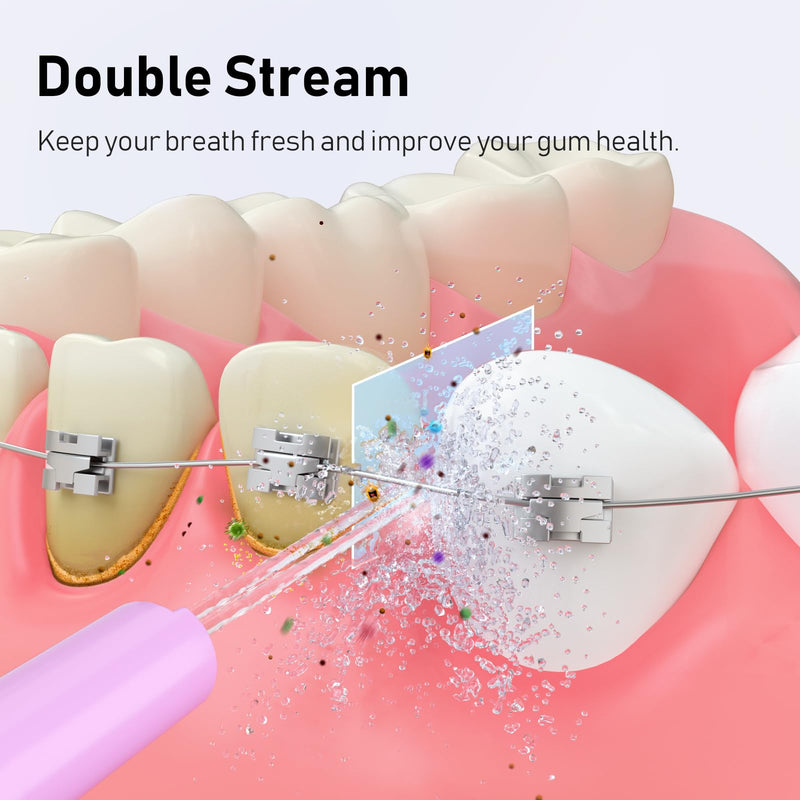 [Australia] - COSLUS Kids Water Dental Flosser Deep Cleaning Picks, Portable, 4 Modes for Ages 6+ Safe Waterproof Flosser Rechargeable with 4 Jet Tips for Gums Care F5023 Pink Purple 