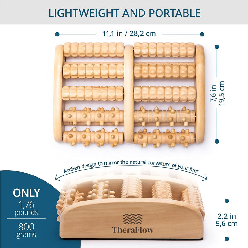 [Australia] - TheraFlow XL Foot Massager for Neuropathy & Plantar Fasciitis Relief - Mom Gifts for Women & Gifts for Dad, Wooden Foot Roller Massager, Neuropathy Pain Relief for Feet (Includes Reflexology Chart) Dual Reflexology 