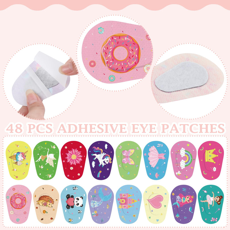 [Australia] - Timgle 48 Pcs Adhesive Eye Patches for Kids Girls 16 Styles Toddler Eye Patches Bulk Latex Free Light Blocking Fun Cute Designs Cotton Adhesive Bandages for Kids Toddler Girls Boys 