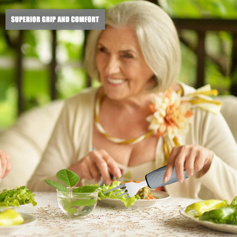 Easy Grip Cutlery Set of 4 Gray Disability Aids with Knife Fork Spoon Large Wide Handled Arthritis Hands Aids Cutlery Adaptive Eating Drinking Utensils for Disabled People Elderly Parkinson