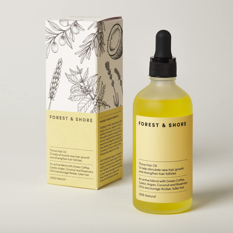 Forest & Shore Hair Growth Oil, 100% Natural, with Caffeine, Biotin, Castor , Argan & Rosemary, Effective Serum for Damaged Hair Thrive Hair Oil