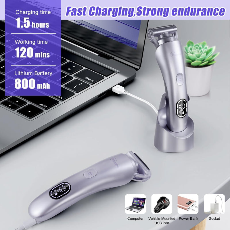 [Australia] - Hatteker Women's Electric Shaver Bikini Trimmer Hair Trimmer for Women LED Display Electric Razor for Legs Bikini Underarm Public Hairs Led Display IPX7 Waterproof Gift for Women (Purple) Purple 