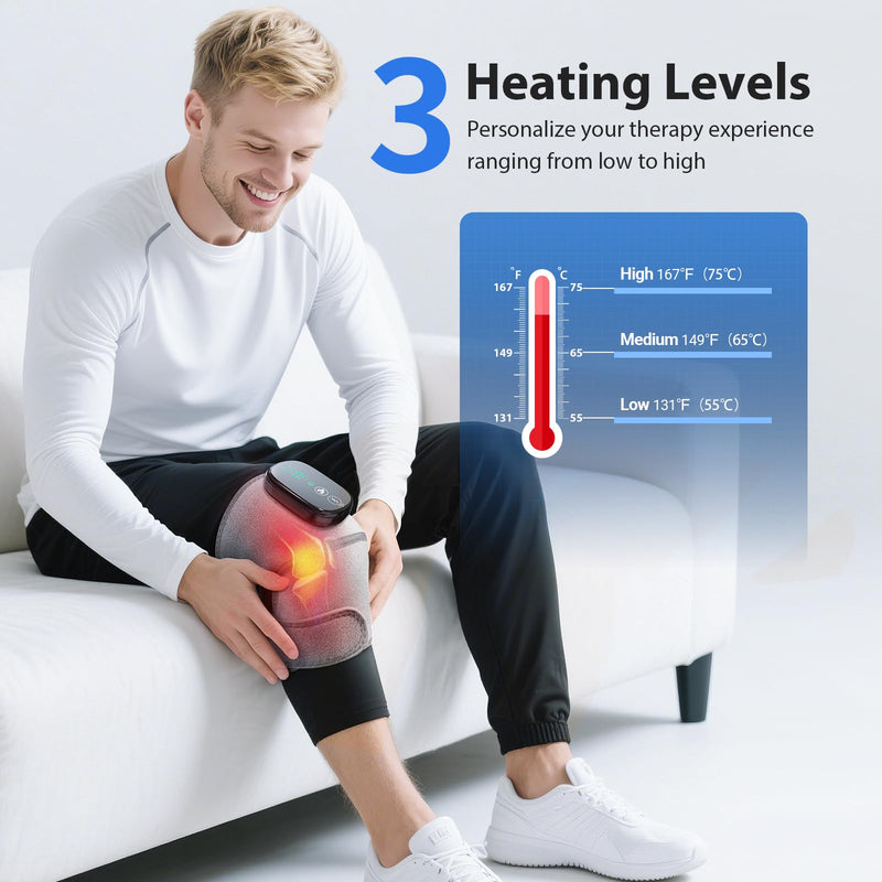 [Australia] - Heated Knee Massager, Foot Massager with Heat, Shoulder Massagers with Heat, Knees Warmers Wrap, 3-in-1 Vibration Heating Pad for Knee, Shoulder, and Elbow, Adjustable Size, Gifts for Dad Mom (Grey) Grey 