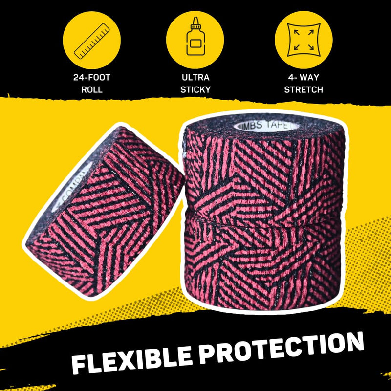 Happy Thumbs Tape - Gym & Hook Grip Tape - Thumb & Finger Protection - for Cross Training, Weightlifting, Gymnastics & More - Stretchy Adhesive Athletic Weightlifting Tape - 24 ft Long 3 Pack Fire