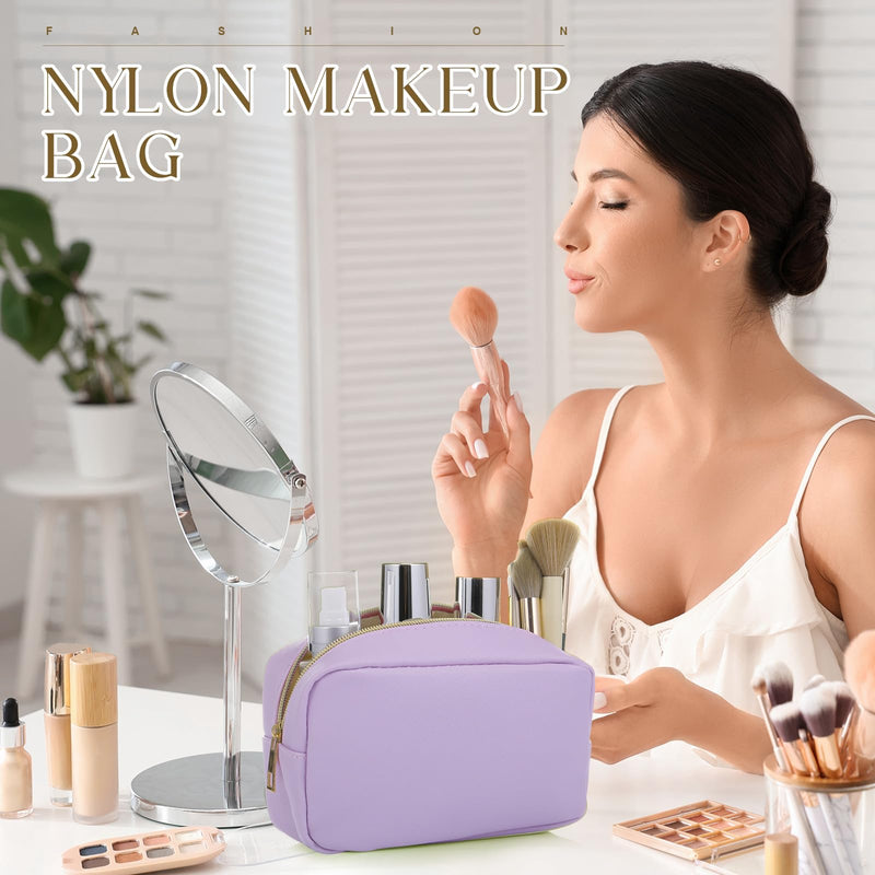 10 Pcs Nylon Makeup Bag Preppy Cosmetic Pouch,Macaron Color | Travel Toiletry Bag with Zipper, Waterproof Makeup Organizer, Big Capacity, for Women Bridesmaid Gift macaron Color