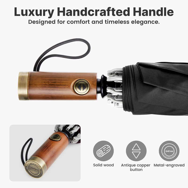 G4Free 54 Inch Inverted Windproof Umbrella with Wooden Handle + 46inch Inverted Umbrella with Carabiner Handle