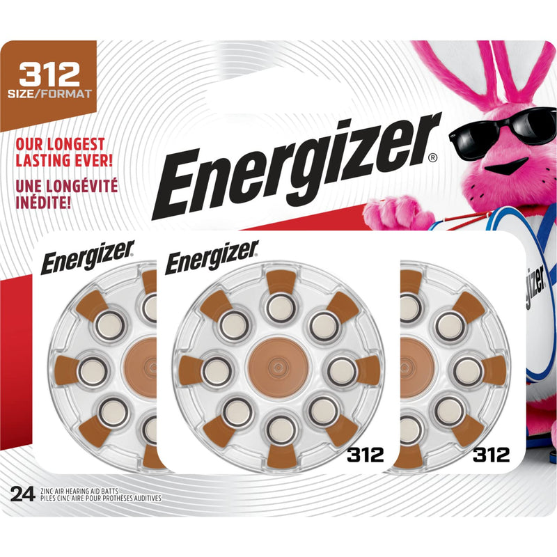 Energizer Size 312 Hearing Aid Batteries, EZ Turn & Lock Hearing Aid Batteries Size 312, 24 Count OLD Brown Tab