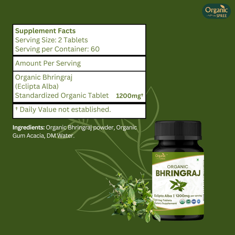 ORGANIC SPREE BHRINGRAJ 120 Tablets | Eclipta Alba (Bhringraj) | USDA Organic Certified | Organic and Natural - Pack of 2