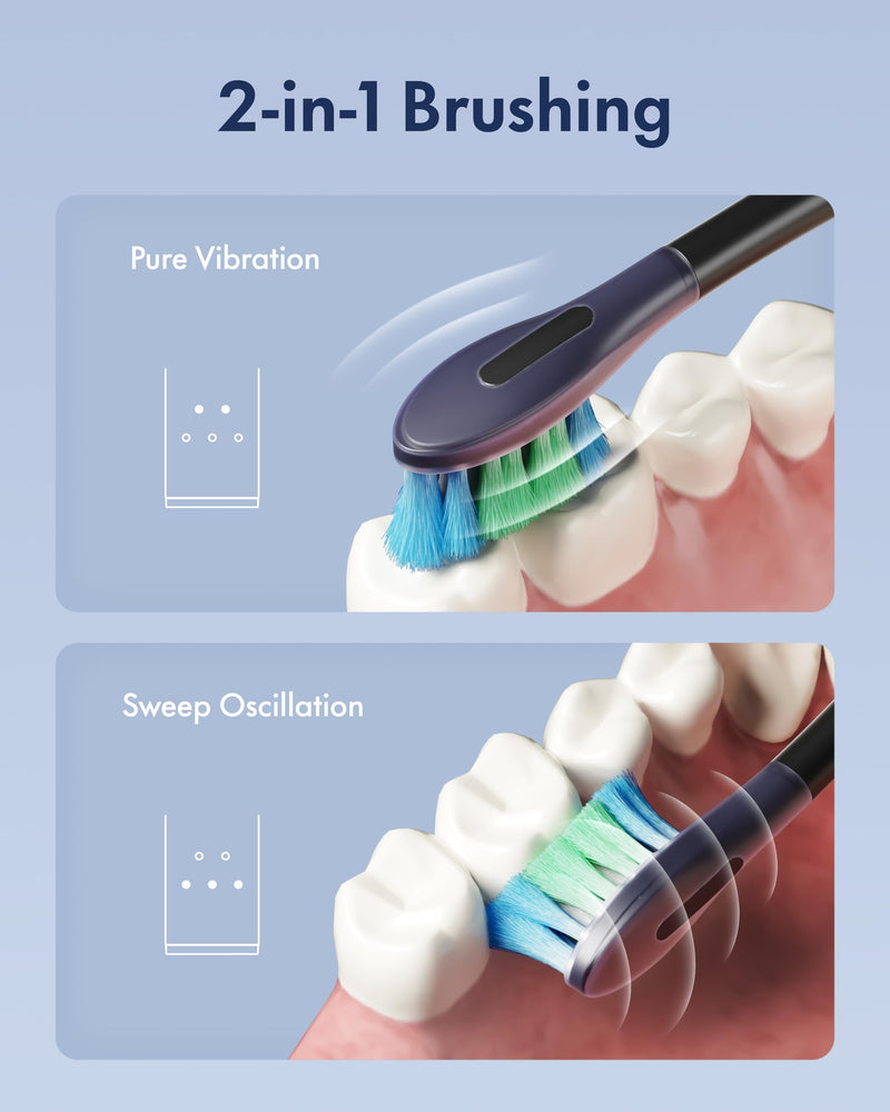 Oscillation & Vibration Sonic Electric Toothbrush for Adults with 4 Dupont Bristles Brush Head, IPX7 Waterproof, USB Rechargeabl, Travel Powered (ABS Black)