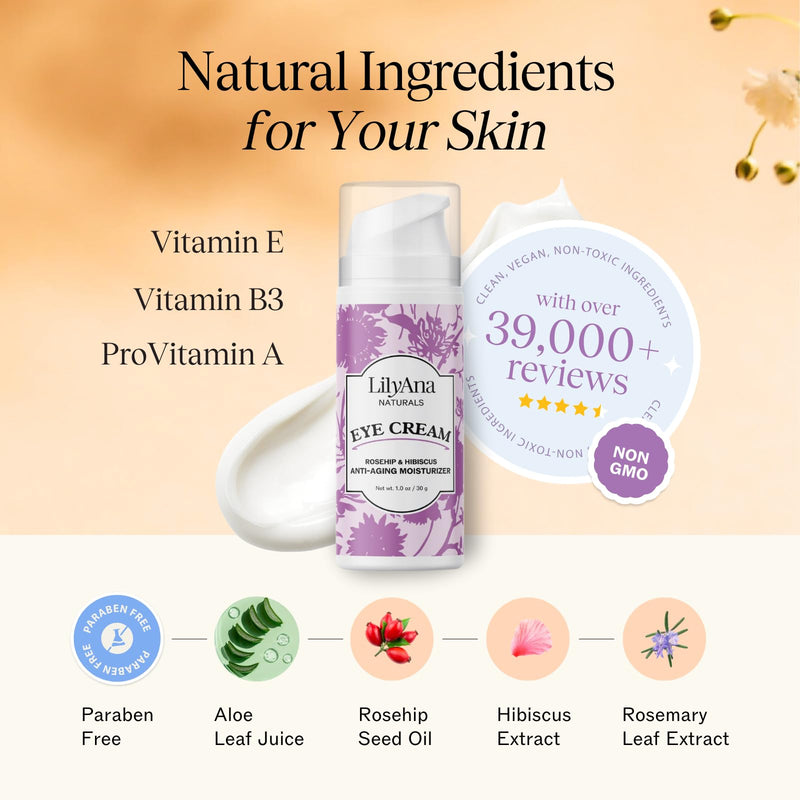 [Australia] - LilyAna Naturals Eye Cream for Dark Circles and Puffiness, Under Eye Cream for Wrinkles and Bags, Anti Aging Eye Cream helps Improve Dryness; for Sensitive Skin - 1.7 oz - Made in USA Bottle 1.7 Ounce (Pack of 1) 