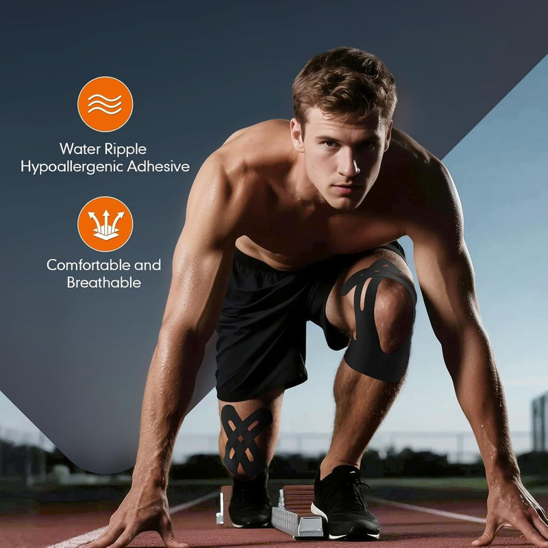 [Australia] - 10 Pcs Precut Kinesiology Tape for Knees - Waterproof and Breathable Knee Tape - Latex-Free and Elastic Athletic Tape for Stability Support and Pain Relief (Black, Standard) Black 