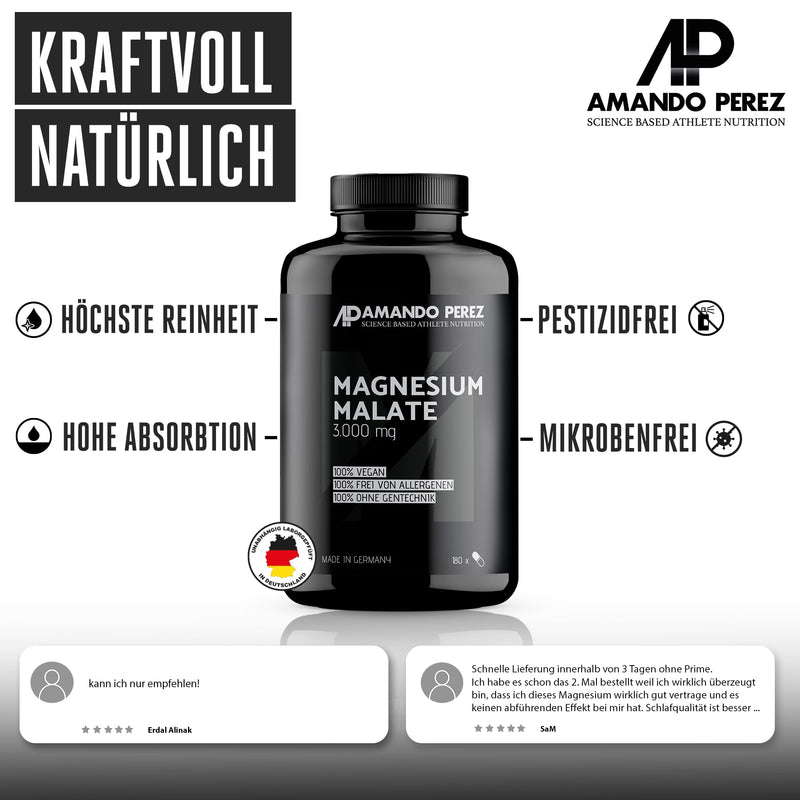 [Australia] - Amando Perez Magnesium Malate Tablets - 180 pieces each 3000 mg Magnesium Malate (450 mg high-dose magnesium) Magnesium for Sports Vegan - Magnesium high-dose capsules Magnesium Malate Tablet 180 pieces (pack of 1) 