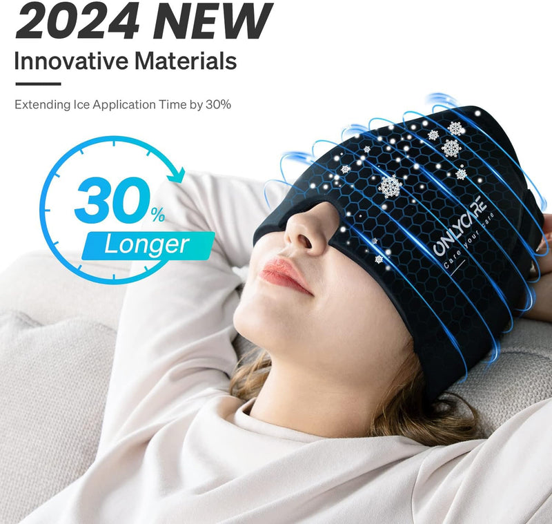 [Australia] - ONLYCARE Migraine Relief Cap, Upgraded Odorless Migraine Ice Head Wrap, Headache Relief Hat for Migraine, Headache Eyes Mask Gel ice Cold Pack Black 